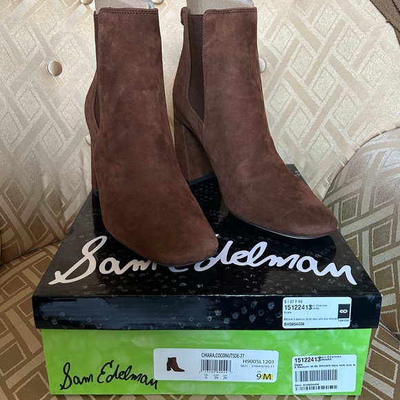 Sam Edelman Chiara Suede Ankle Boot Chestnut Sz 9 New In Box - Picture 4 of 11